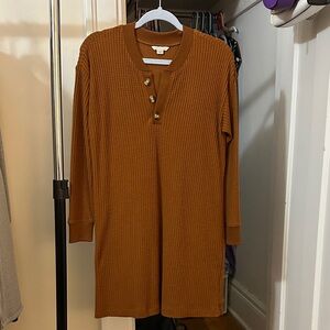 American Eagle Outfitters Long Sleeve Waffle Knit Dress in Rust
